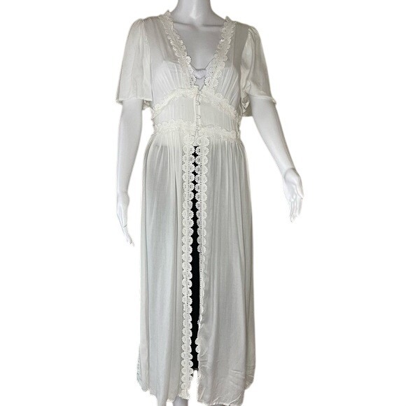 Lulus Other - Lulus Bay Breeze White Semi Sheer Short Sleeve Long Flowy Cover Up V Neck XS
